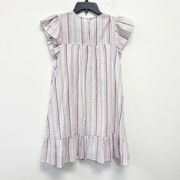 August Sky Women's L Purple Floral Embroidered Flutter Sleeves Mini Dress Size S - Picture 6 of 6